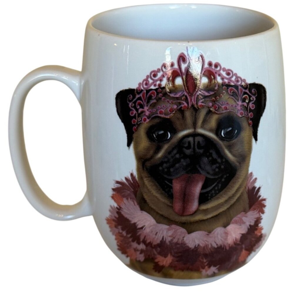 Certified International Pug Princess w/Tiara & Boa 20 oz. Coffee Mug 5" Tall
